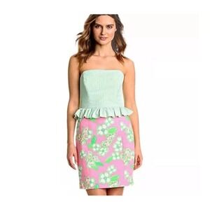 Lilly Pulitzer Fluorescent Lowe Dress Strapless 6 Pretty Pink Tootie‎ Butterfly